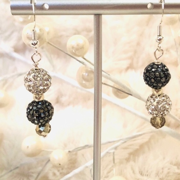 Sterling sterling earrings crystal black white & black DAZZLE balls stunning - Picture 6 of 9